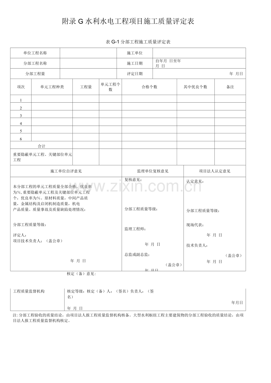 附录G水利水电工程项目施工质量评定表.docx_第1页