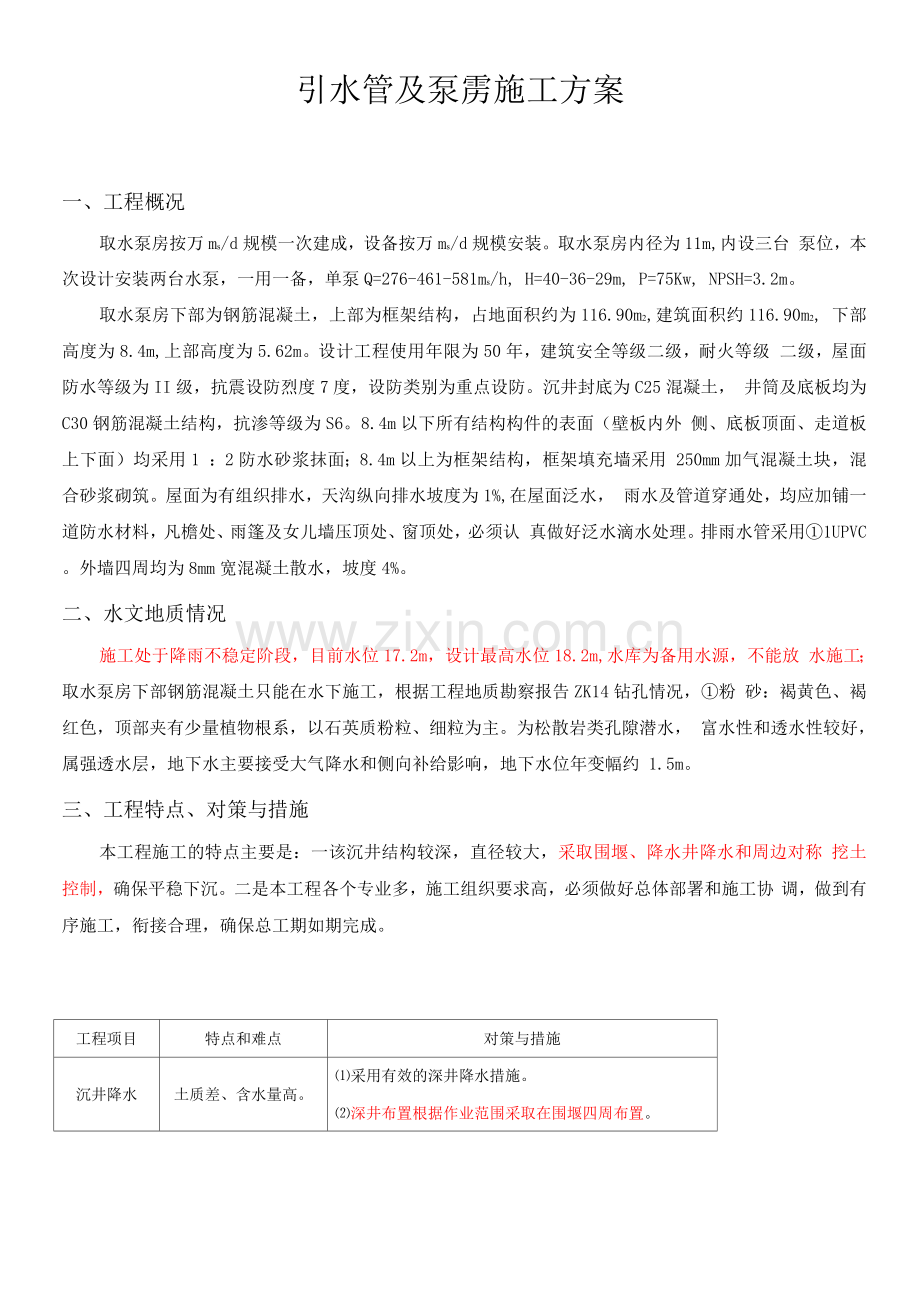 取水泵房施工方案.docx_第1页