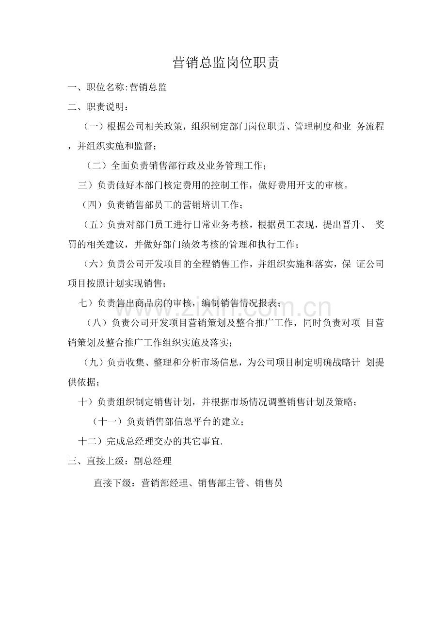 房地产公司营销总监岗位职责.docx_第1页