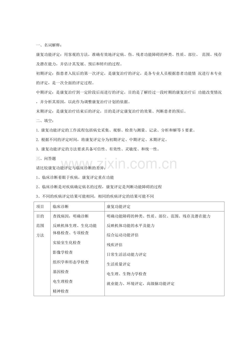 康复评定学试题及答案.docx_第1页