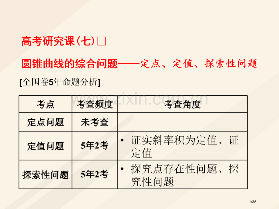 高考数学总复习高考研究课七圆锥曲线的综合问题-定点定值探索性问题市赛课公开课一等奖省名师优质课获奖P.pptx_第1页