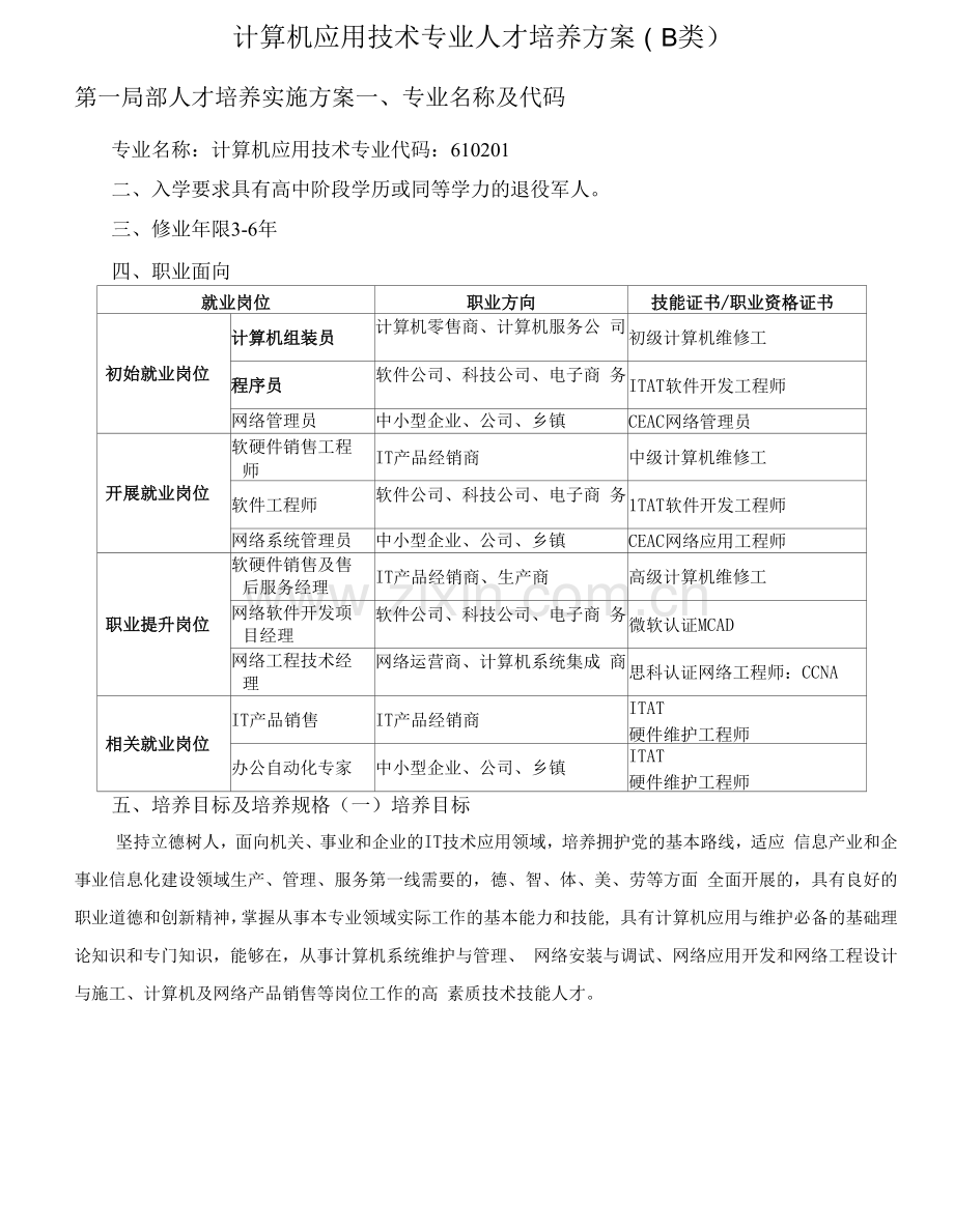 计算机应用技术专业人才培养方案(B类)(高职).docx_第1页