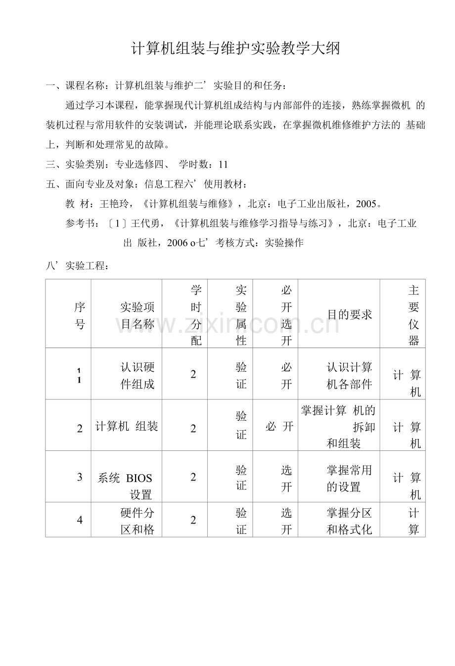 计算机组装与维护实验教学大纲.docx_第1页