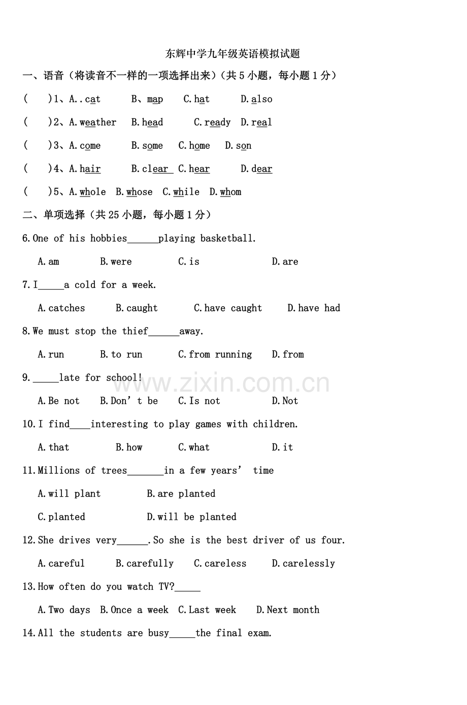 东辉中学九年级英语模拟试题-2.doc_第2页