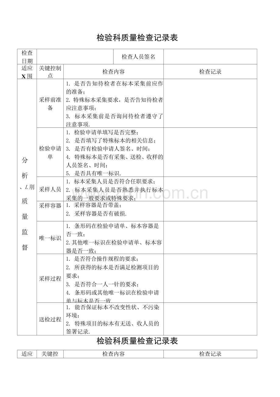 检验科质量检查记录表.docx_第1页