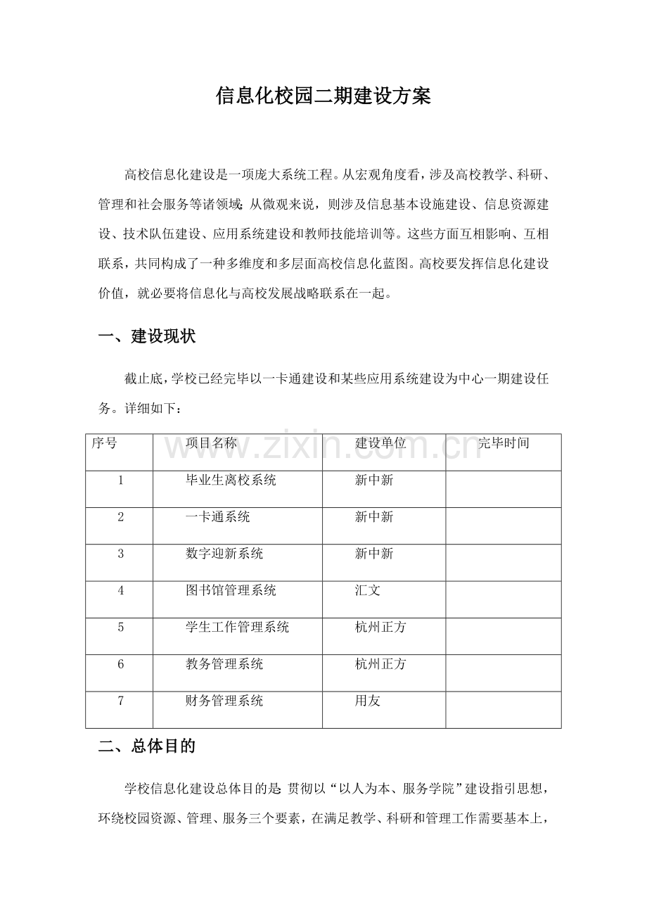 高校信息化校园二期建设方案样本.docx_第1页