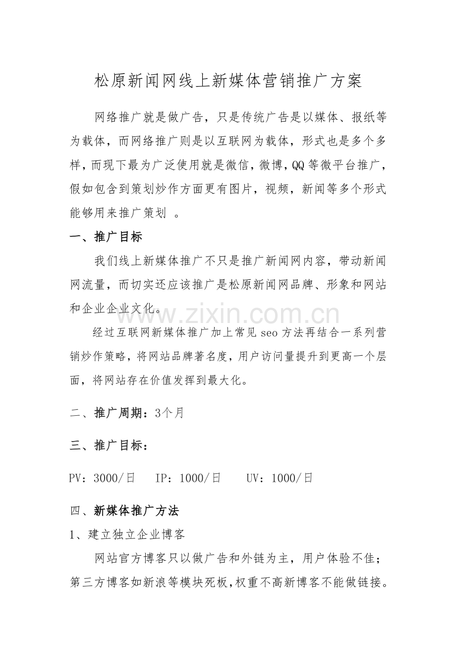 网站线上新媒体营销推广专项方案.doc_第1页