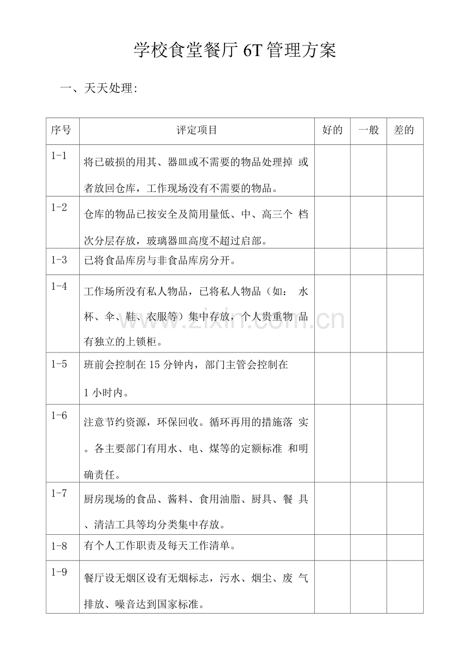 学校食堂餐厅6T管理方案.docx_第1页