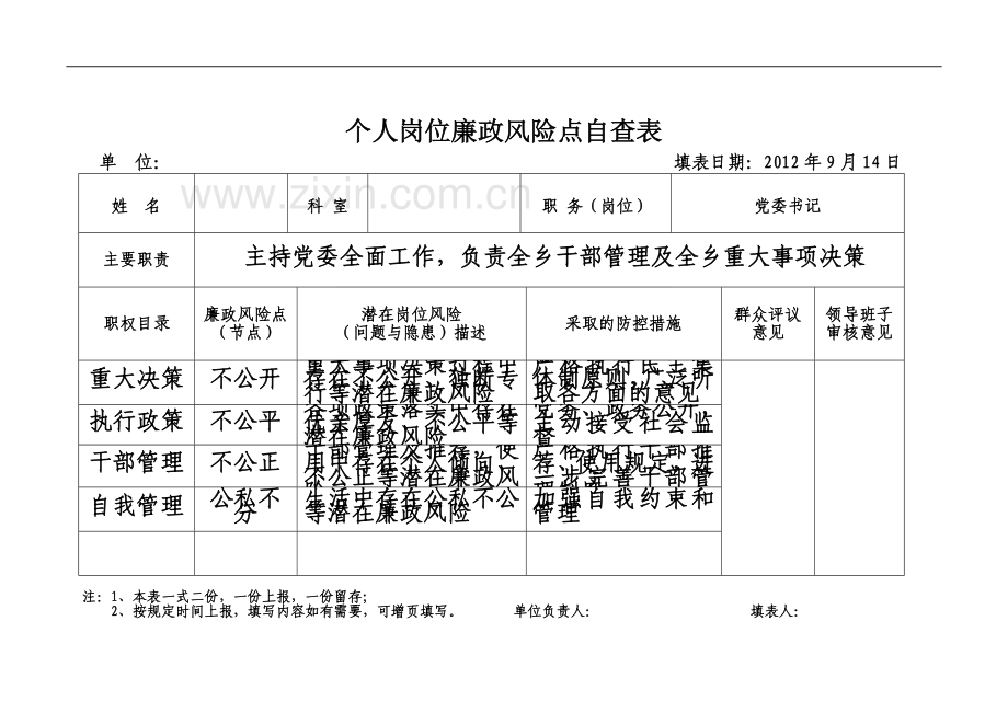 个人岗位廉政风险点自查表.doc_第2页