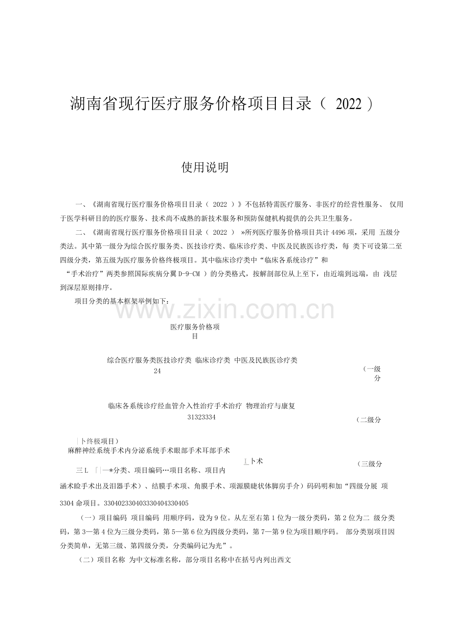 湖南省现行医疗服务价格项目目录(2022)使用说明.docx_第1页