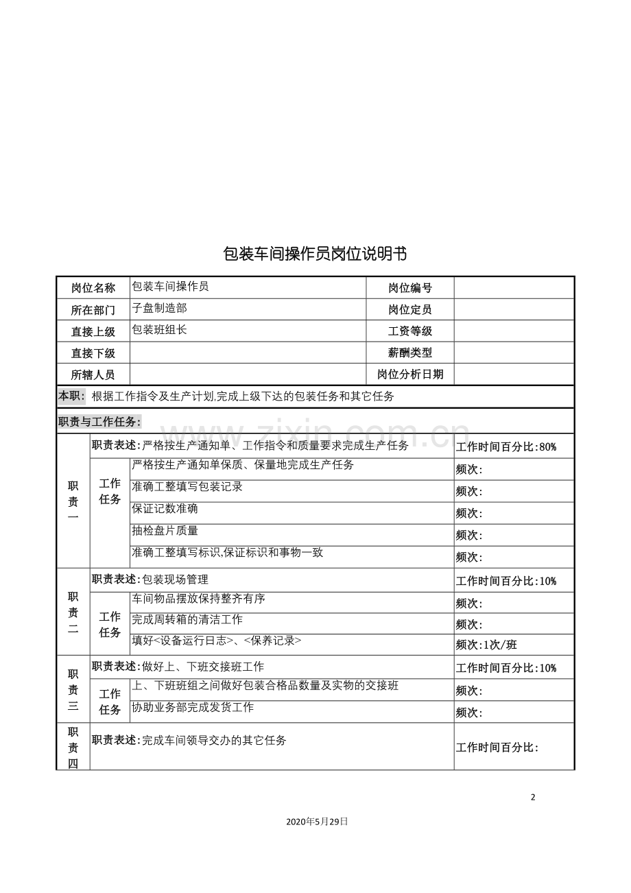 河北纪元光电公司子盘制造部包装车间操作员岗位说明书.doc_第2页