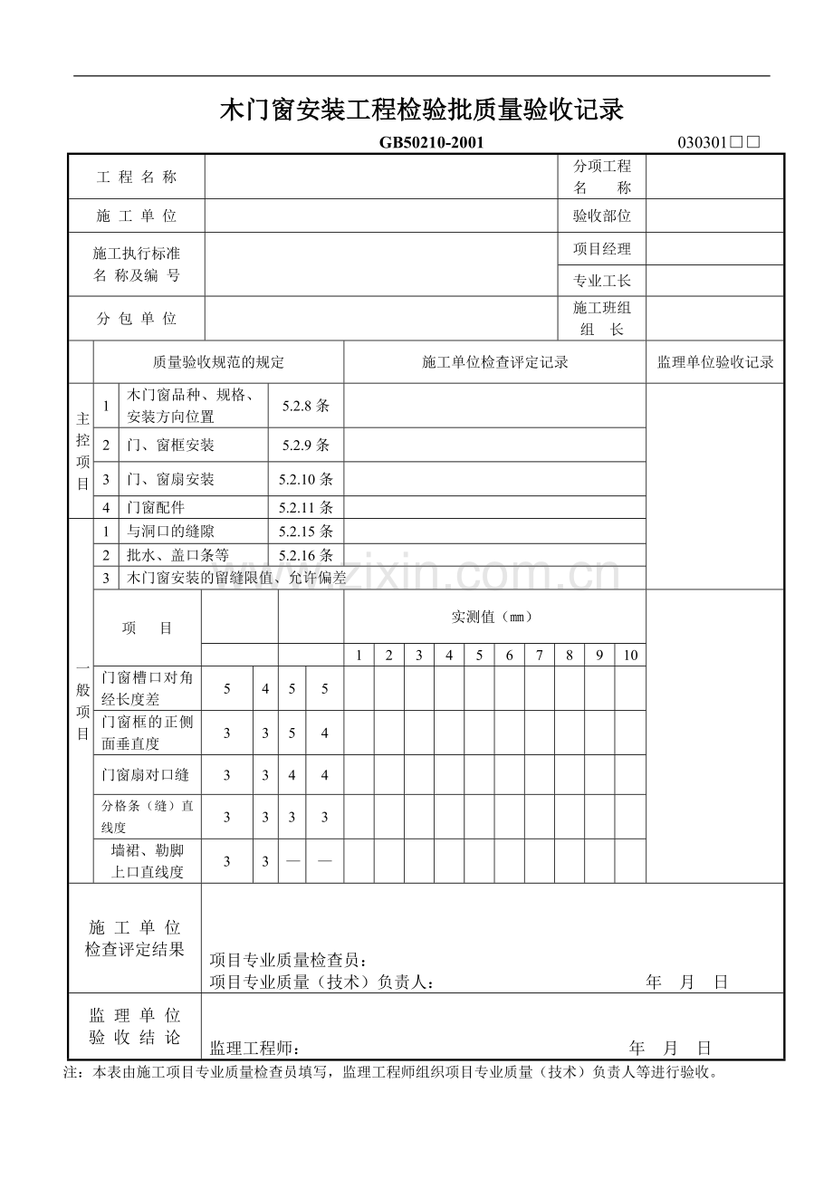 木门窗安装工程检验批质量验收记录.doc_第1页