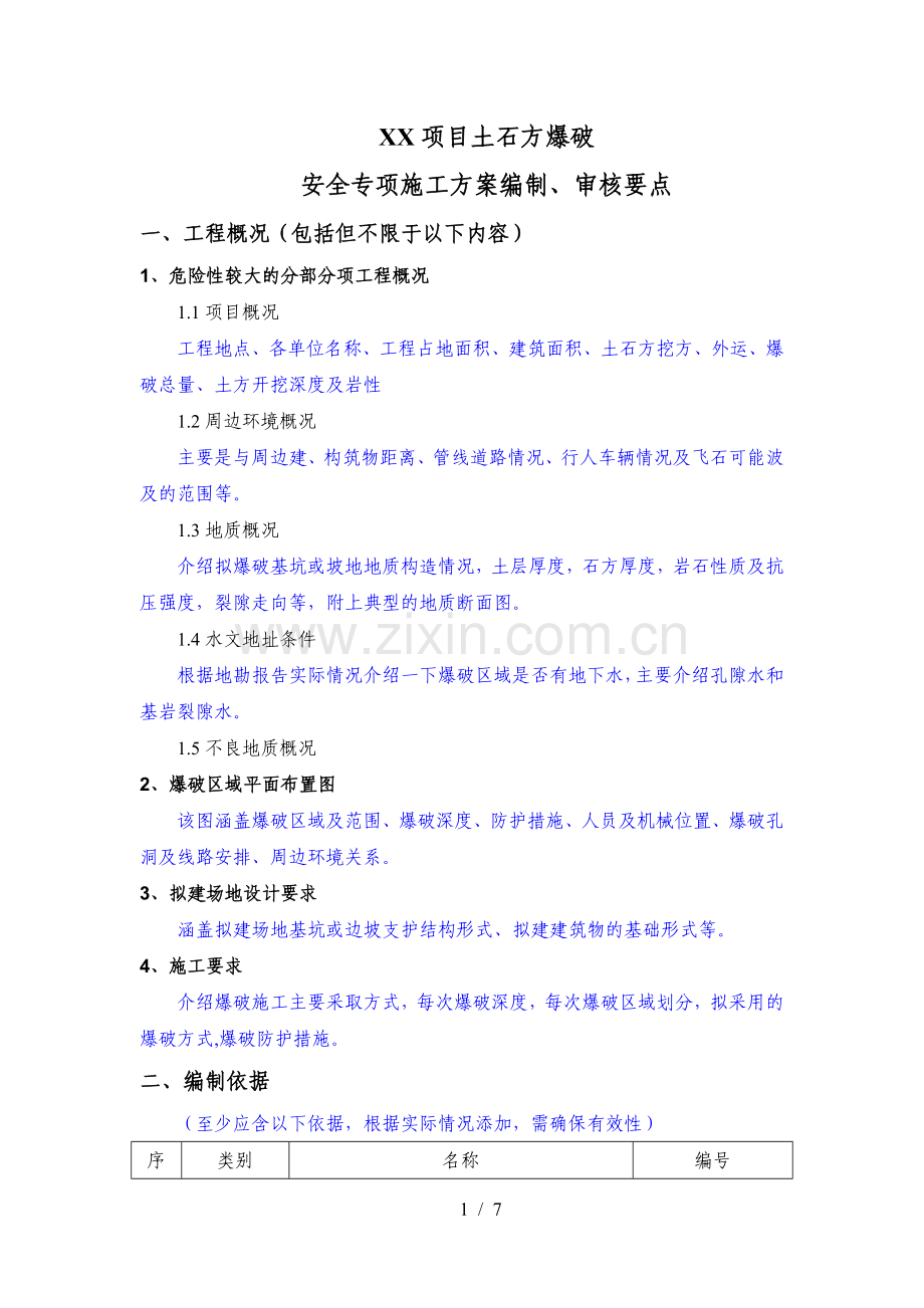 项目土石方爆破安全专项施工方案编制审核要点.doc_第1页