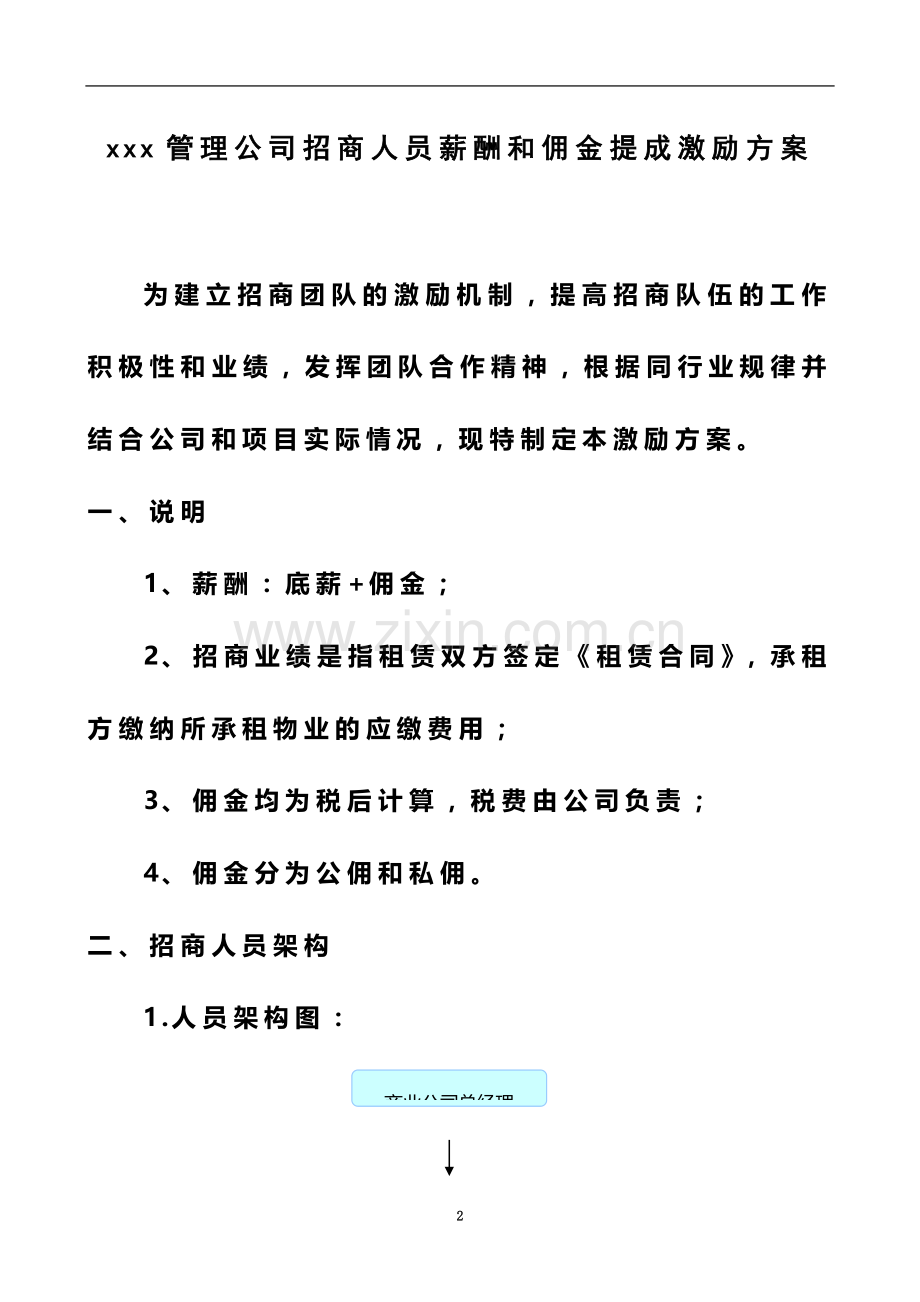 商业公司招商人员薪酬和佣金提成激励方案.doc_第2页