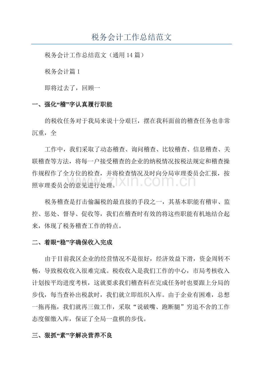 2023年税务会计工作总结范文.docx_第1页