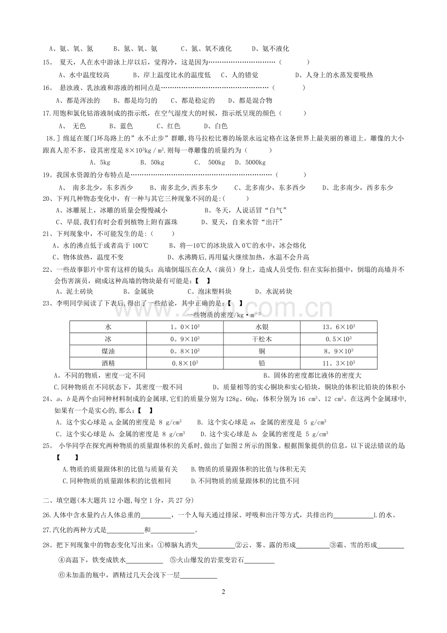 华师大版七年级科学下册第一章水单元测试卷含答案.doc_第2页