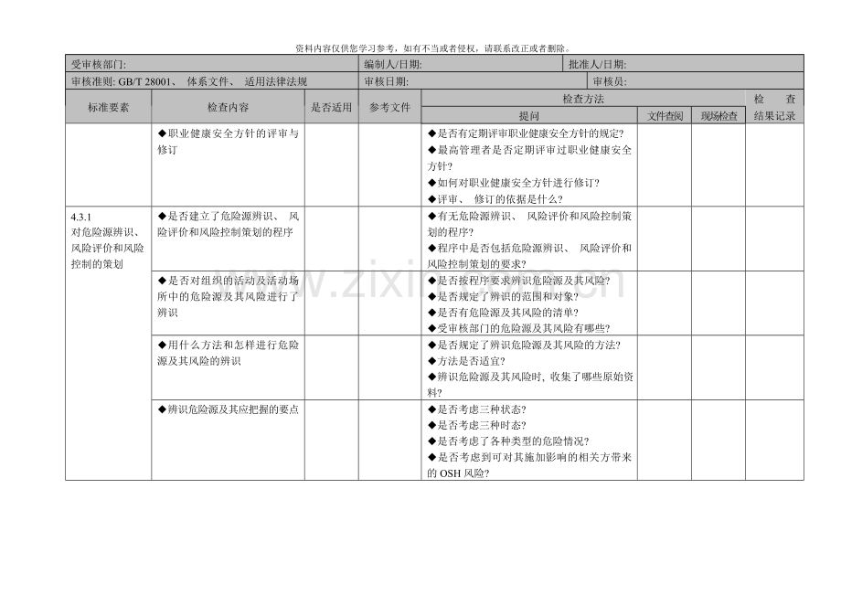 职业健康安全管理体系审核检查表样本.doc_第2页