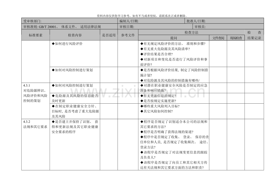 职业健康安全管理体系审核检查表样本.doc_第3页