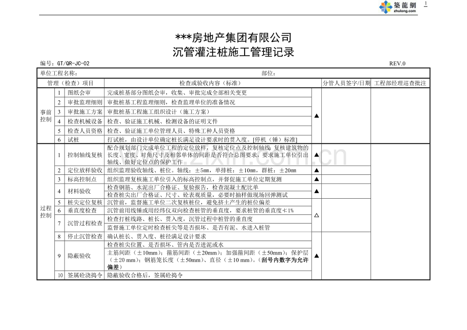 沉管灌注桩施工管理记录.doc_第1页