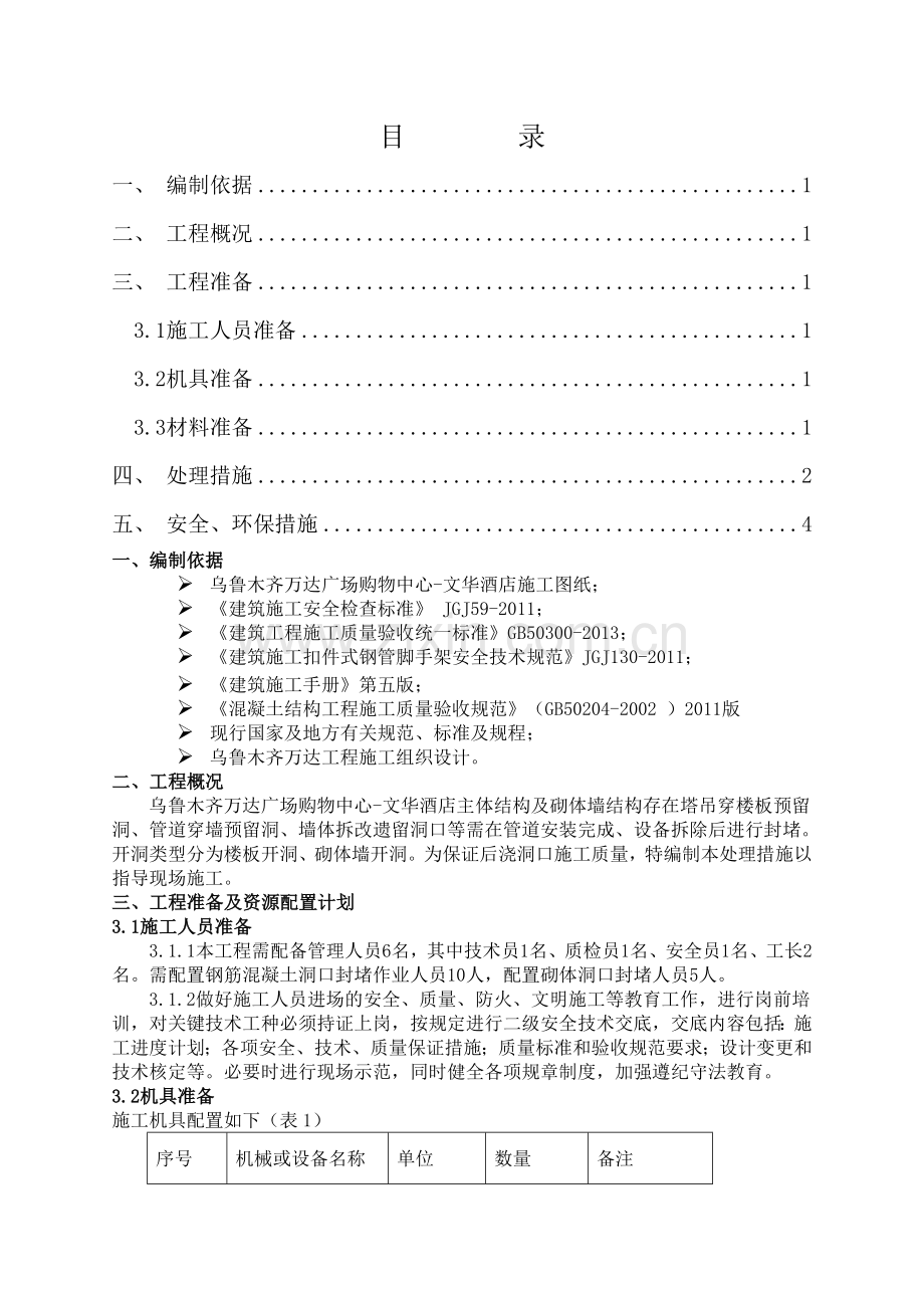 购物中心-文华酒店施工洞口封堵处理措施.doc_第1页