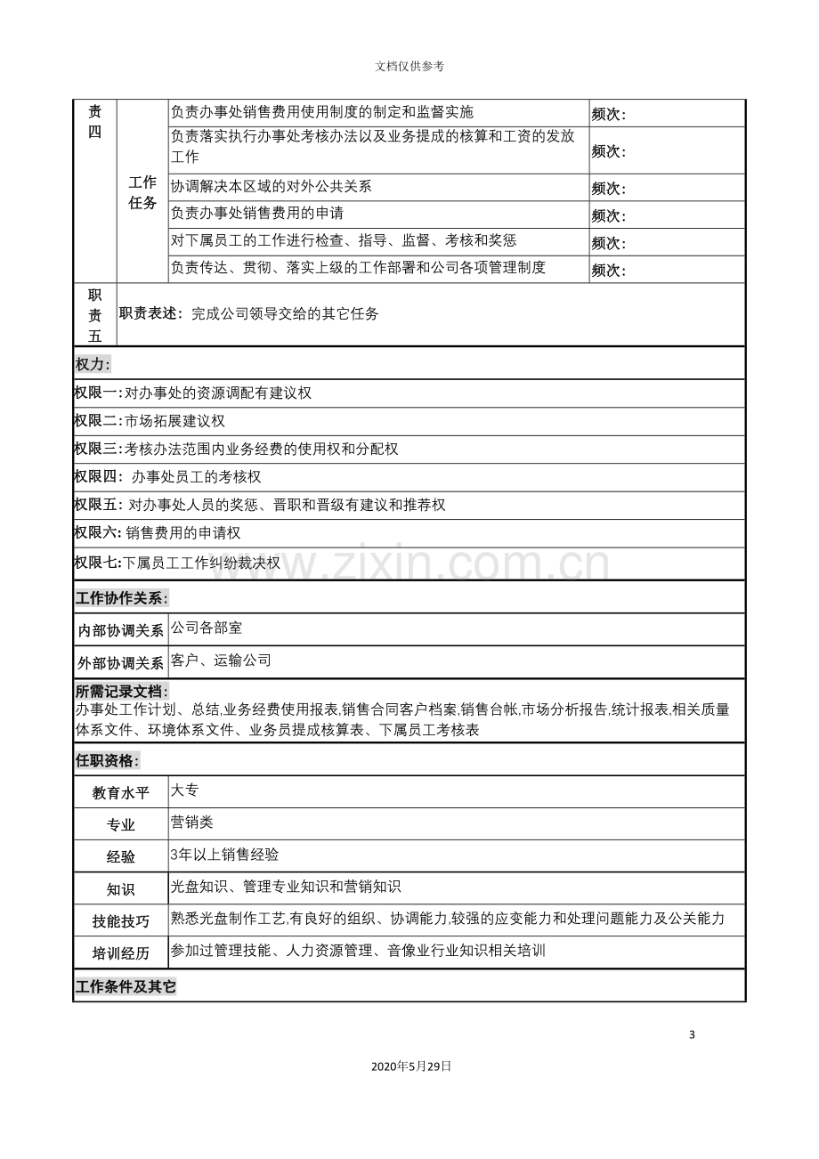 河北纪元光电公司业务部驻外办事处主任岗位说明书.doc_第3页