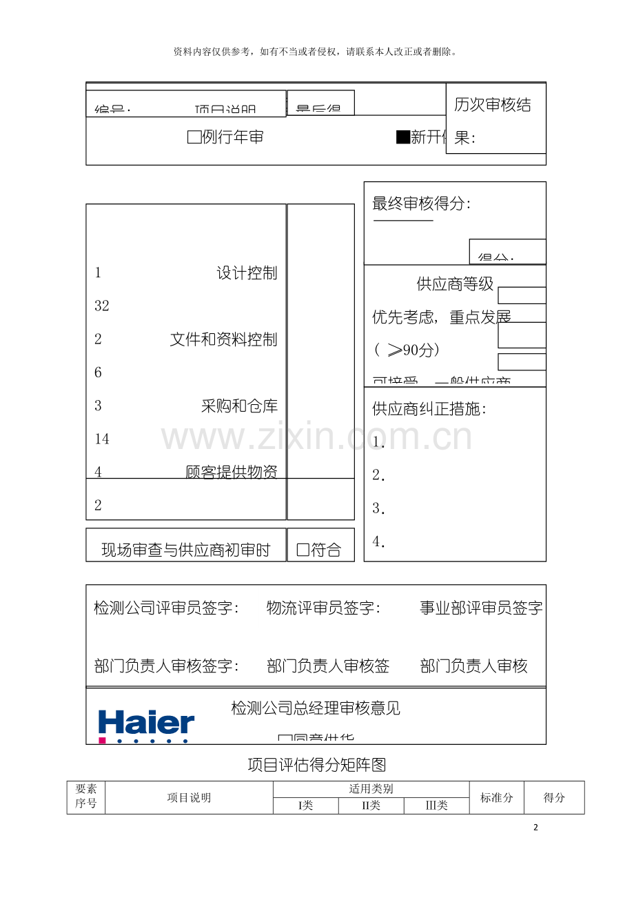 海尔集团供应商质量体系评审报告模板.doc_第3页