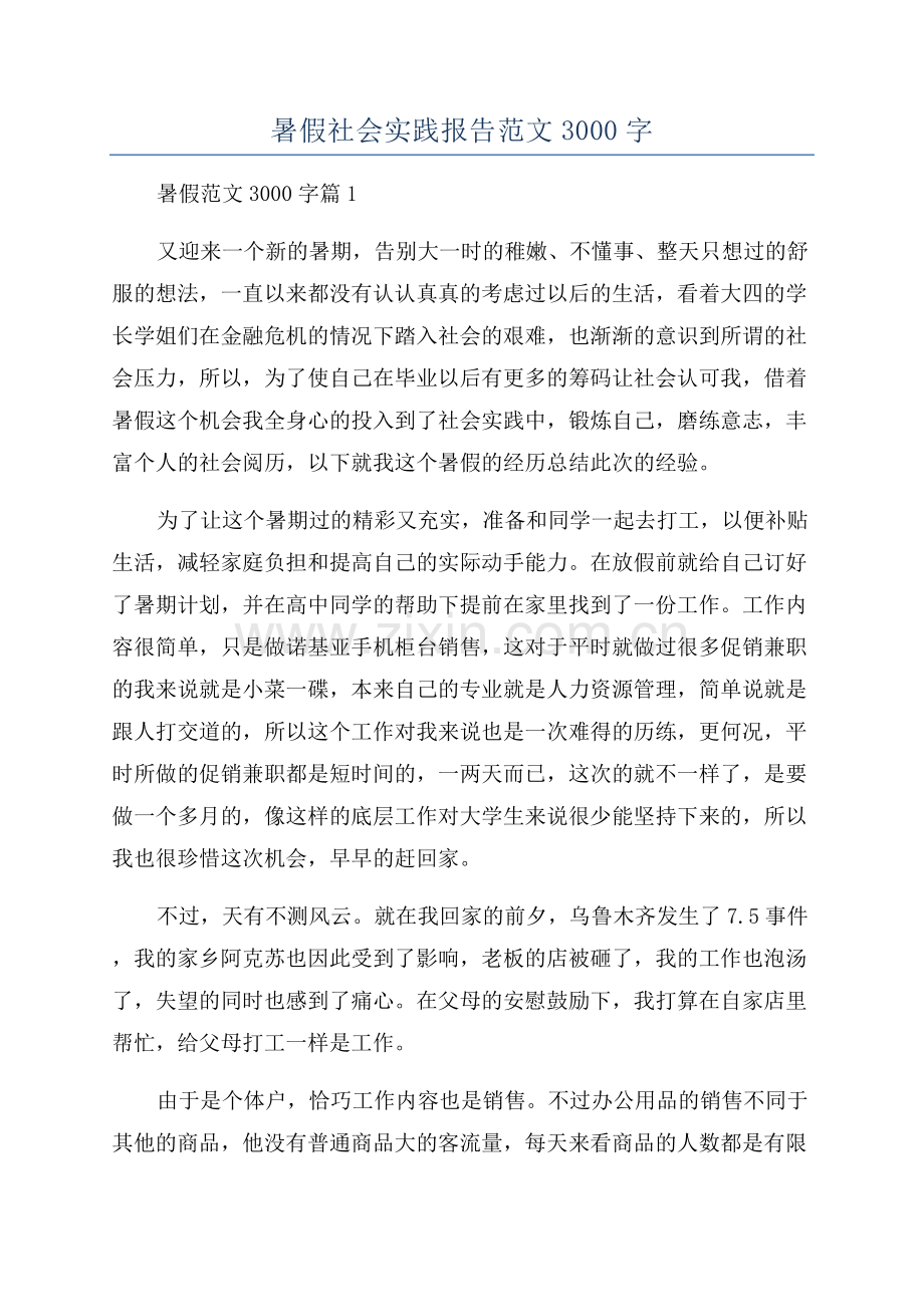 暑假社会实践报告范文3000字.docx_第1页