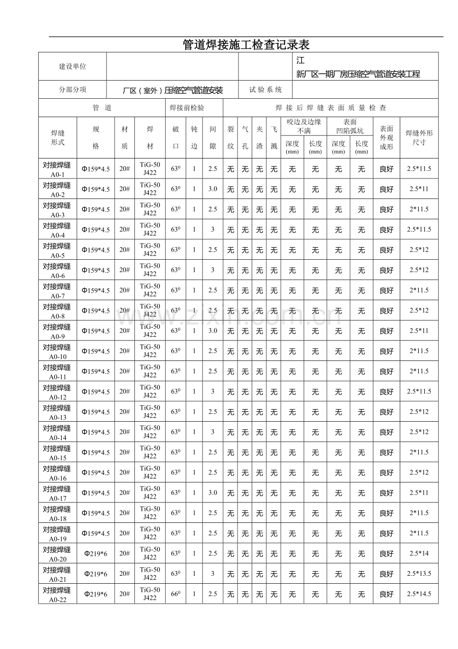 管道焊接施工检查记录表.doc_第1页