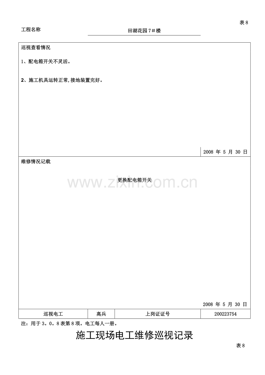 施工现场电工维修巡视记录试卷教案.doc_第2页