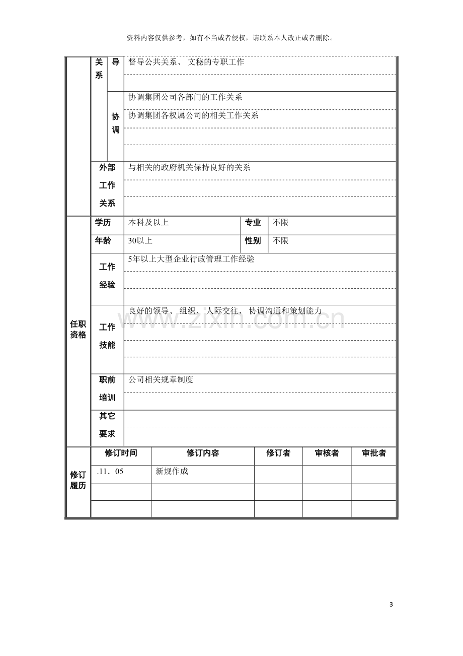 行政管理部经理职位说明书模板.doc_第3页