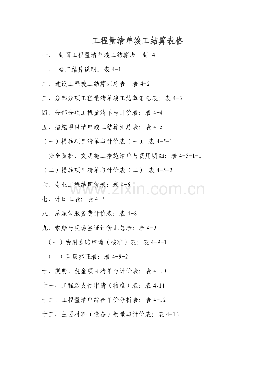 工程清单竣工结算表格要点.doc_第1页