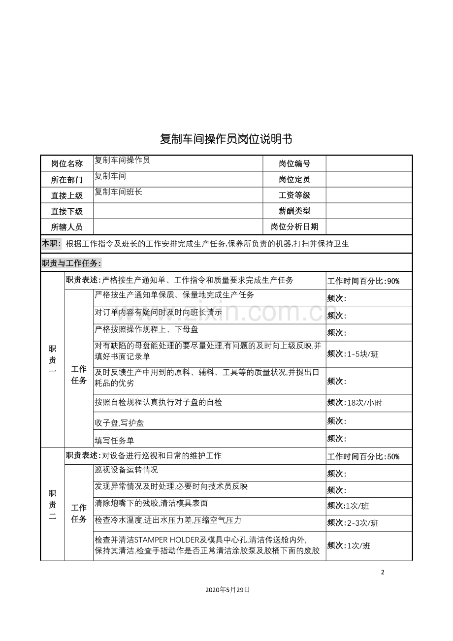 河北纪元光电公司生产部复制车间操作员岗位说明书.doc_第2页