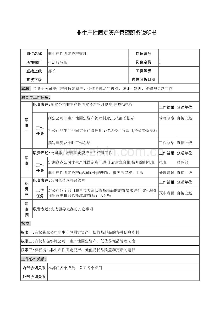 非生产性固定资产管理岗位说明书.doc_第2页