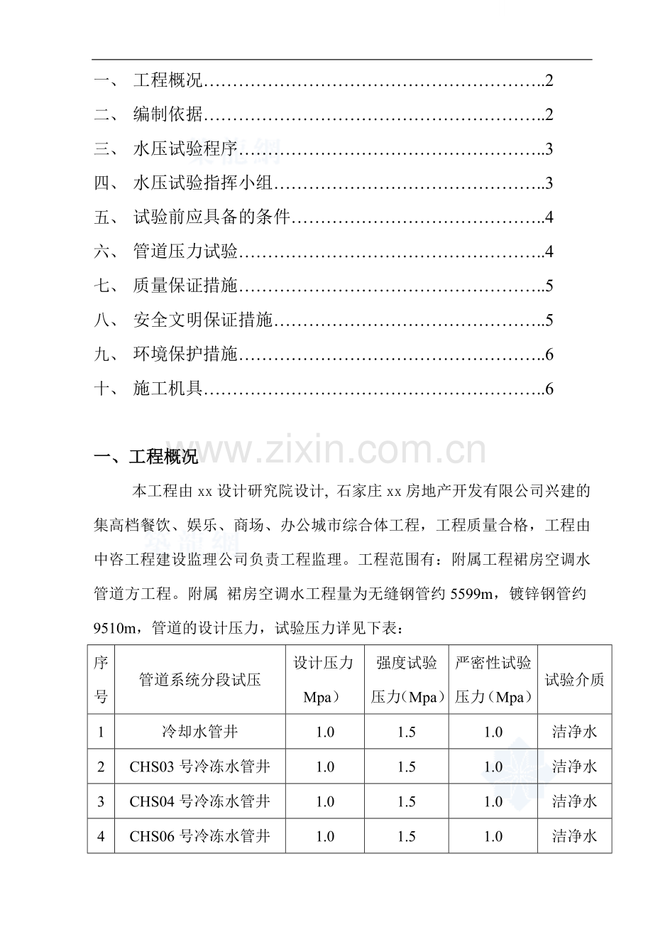 [石家庄]综合体空调水水压试验方案.doc_第1页