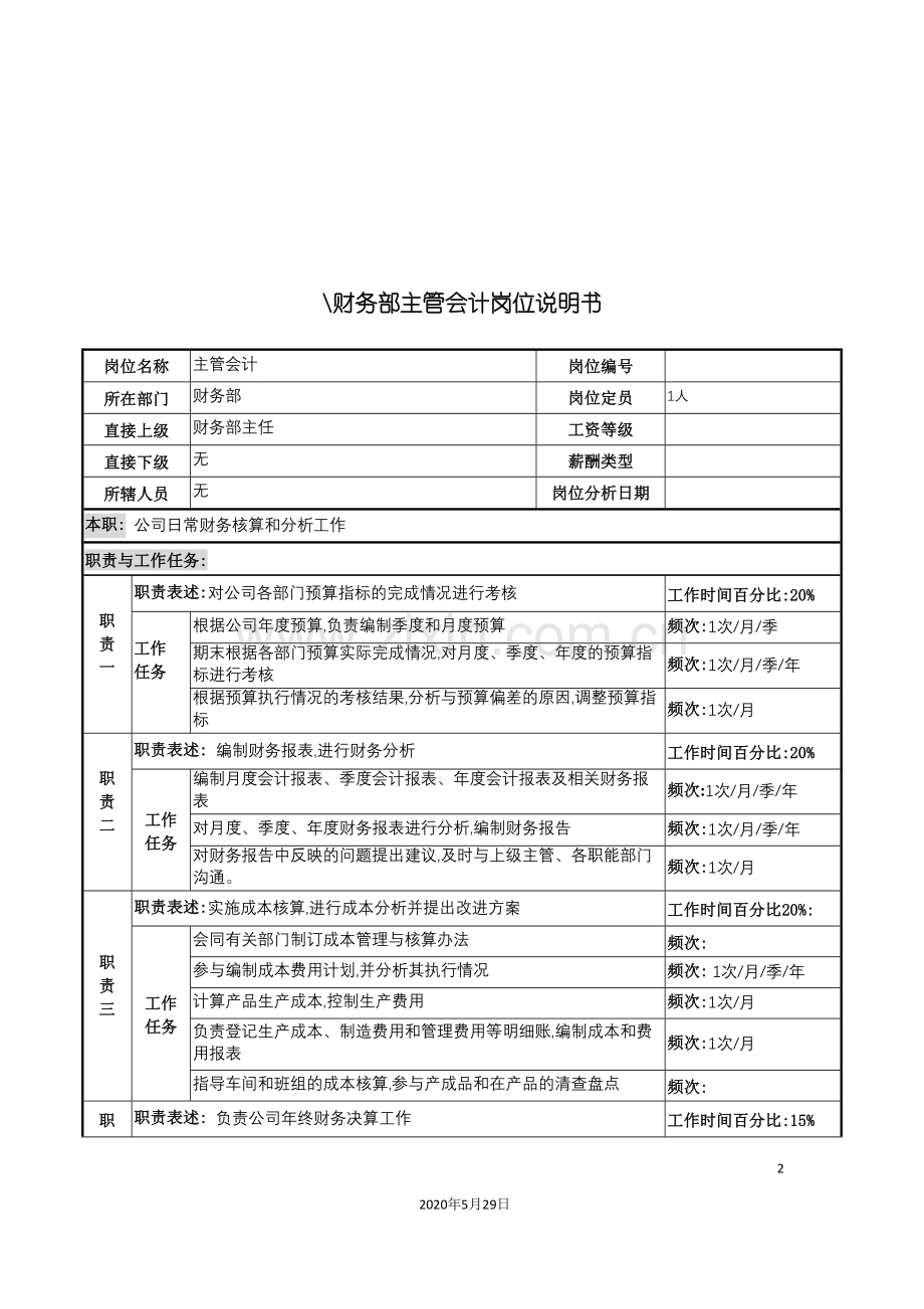 河北纪元光电公司财务部主管会计岗位说明书.doc_第2页