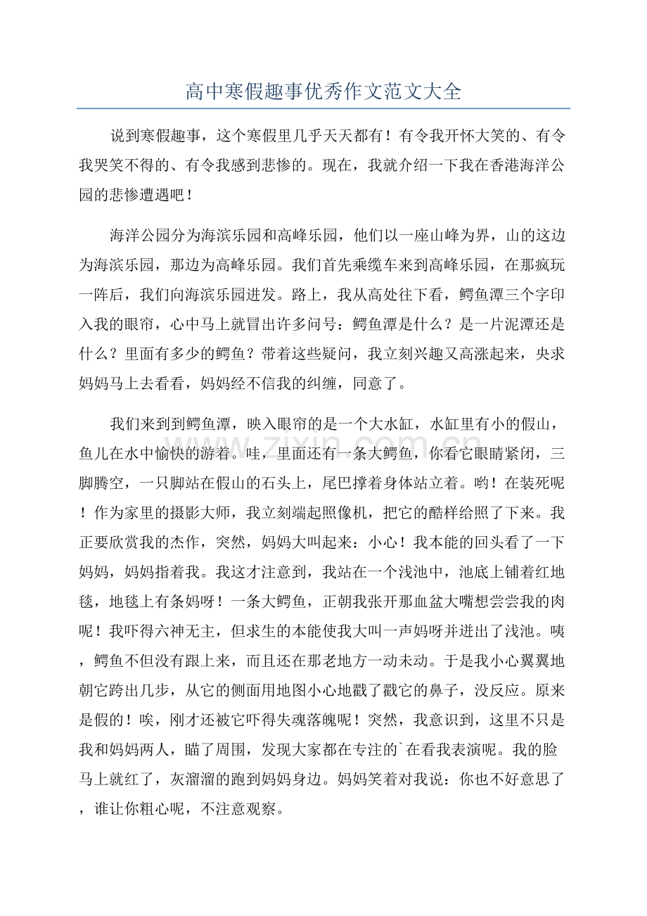 高中寒假趣事优秀作文范文大全.docx_第1页