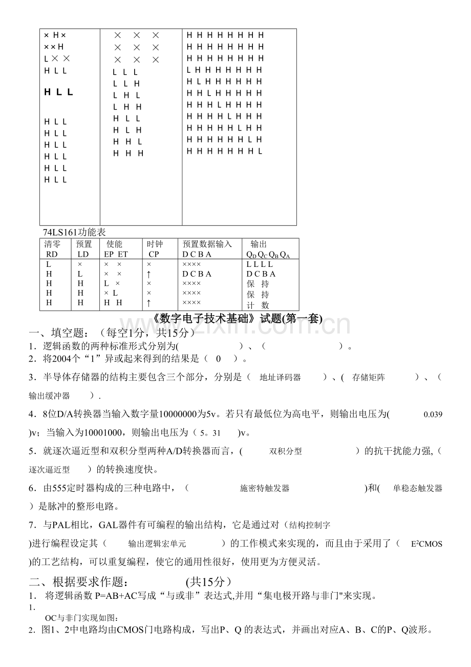 数字电子技术-期末考试试题汇总.doc_第2页