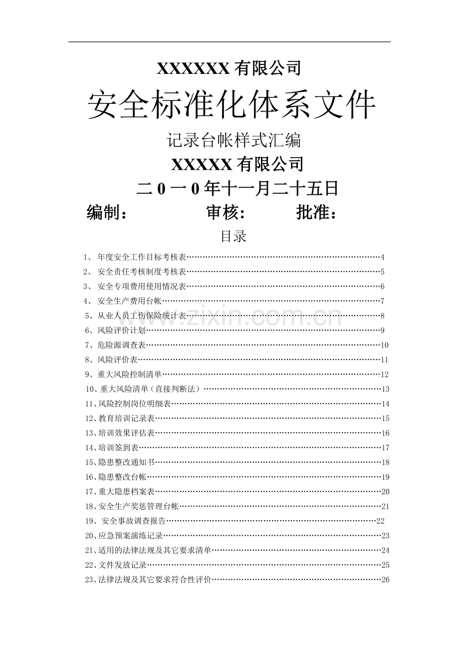 安全标准化相关记录表格(体系文件).doc_第1页