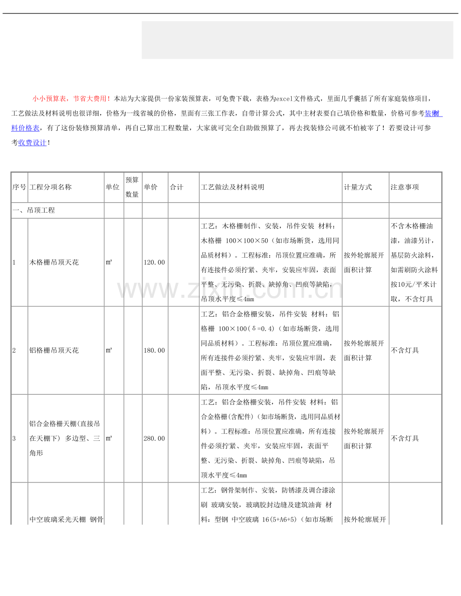 装修预算表及家装预算清单.docx_第1页