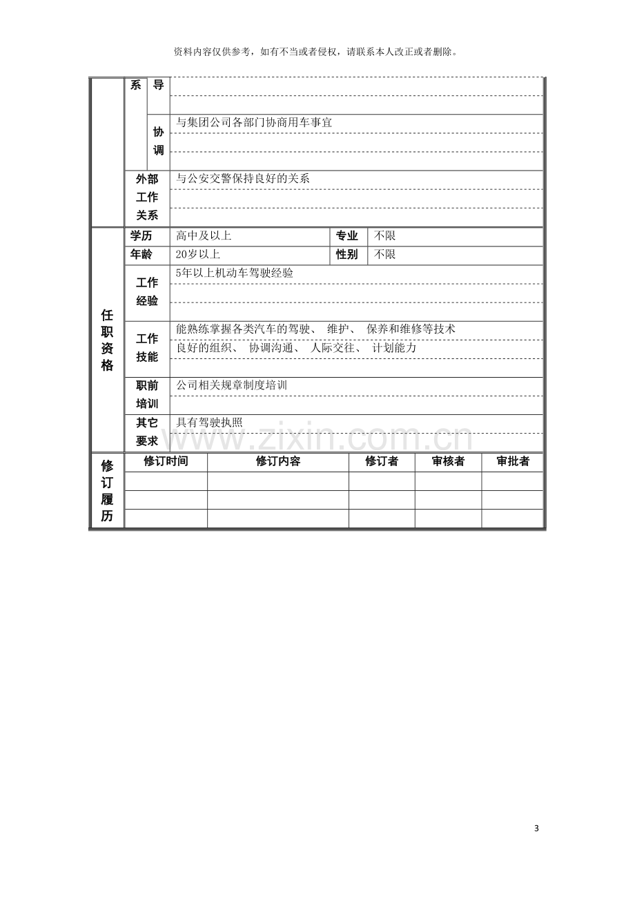 行政管理部司机岗位说明书模板.doc_第3页