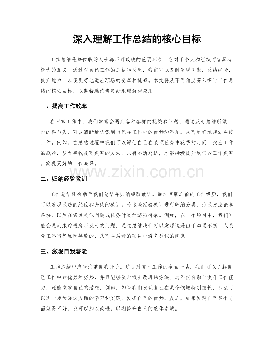 深入理解工作总结的核心目标.docx_第1页