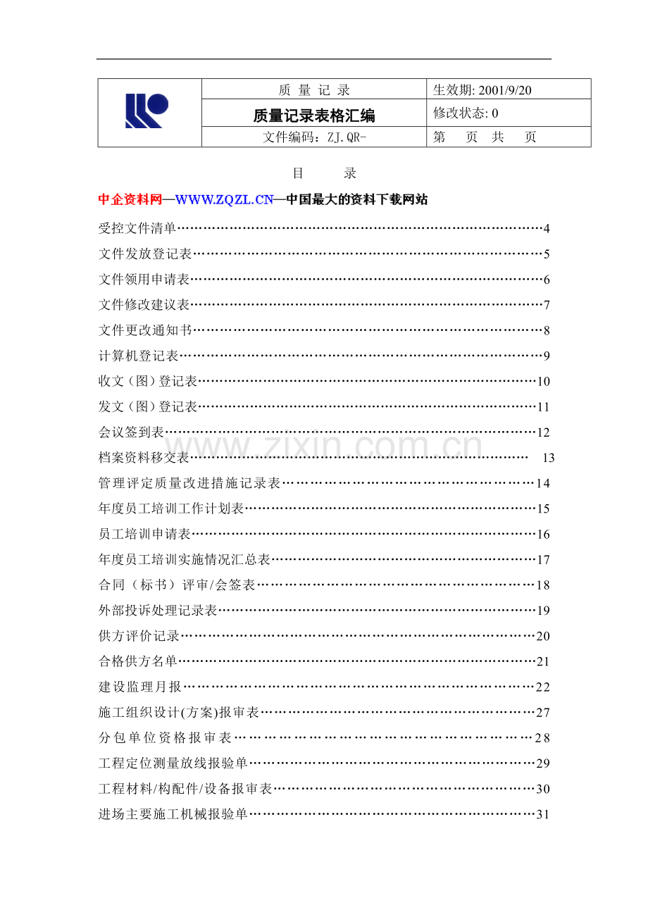 质量记录表格汇编.doc_第1页