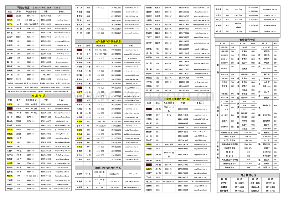地球科学学院通讯录-2013年版加标记.doc_第1页