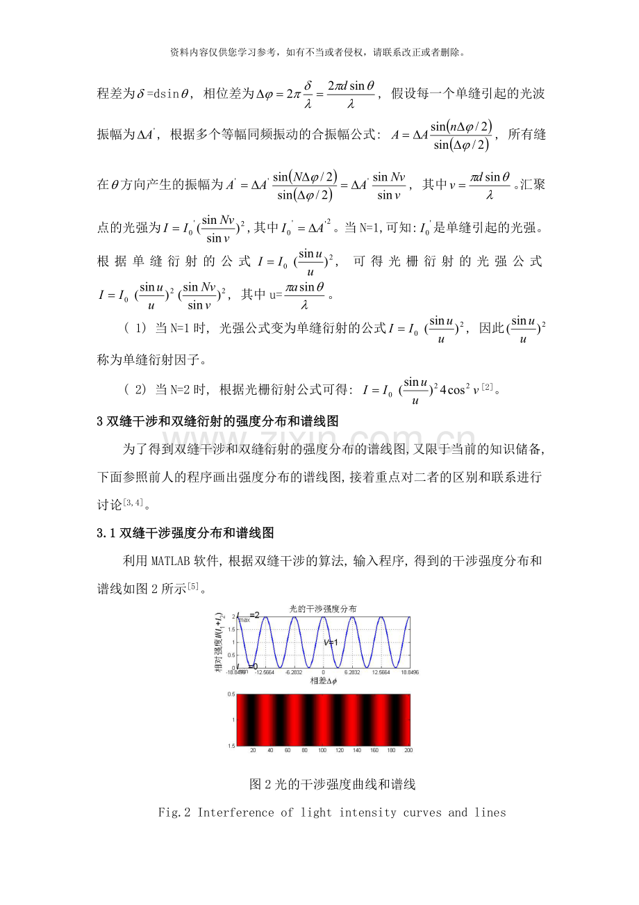 基于MATLAB双缝干涉和双缝衍射的对比研究样本.doc_第3页