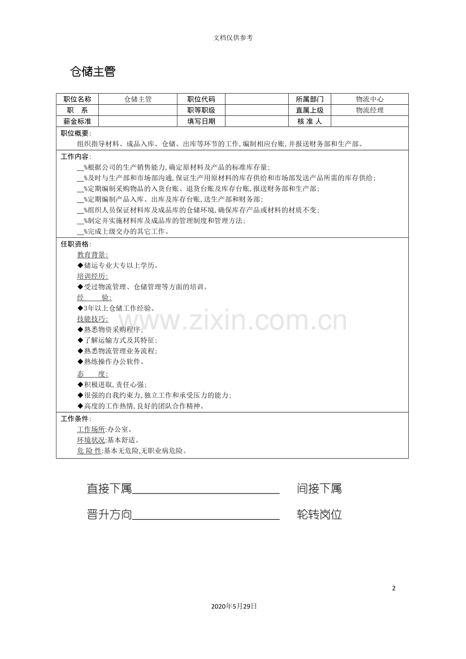 职位说明书仓储主管..doc_第2页