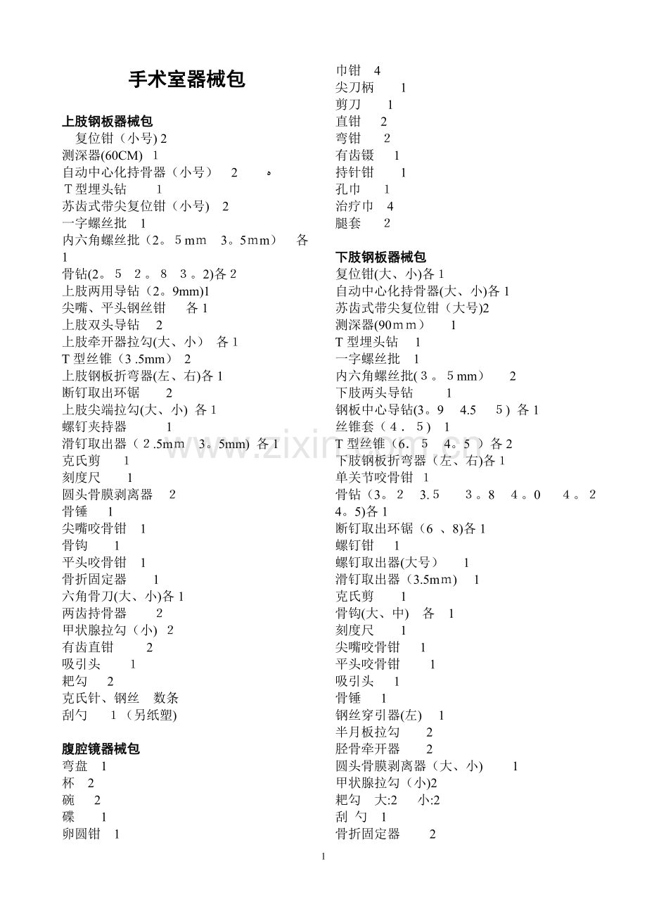 手术室各类器械包清单.doc_第1页