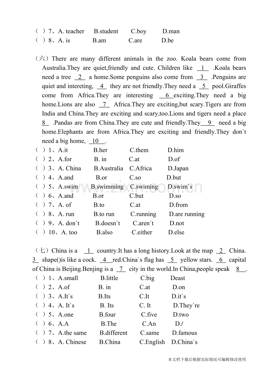 初一英语上册阅读与完形填空题-共6页.pdf_第3页