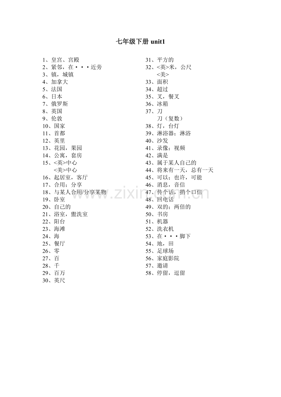 译林出版社七年级下册各单元单词中文.doc_第1页