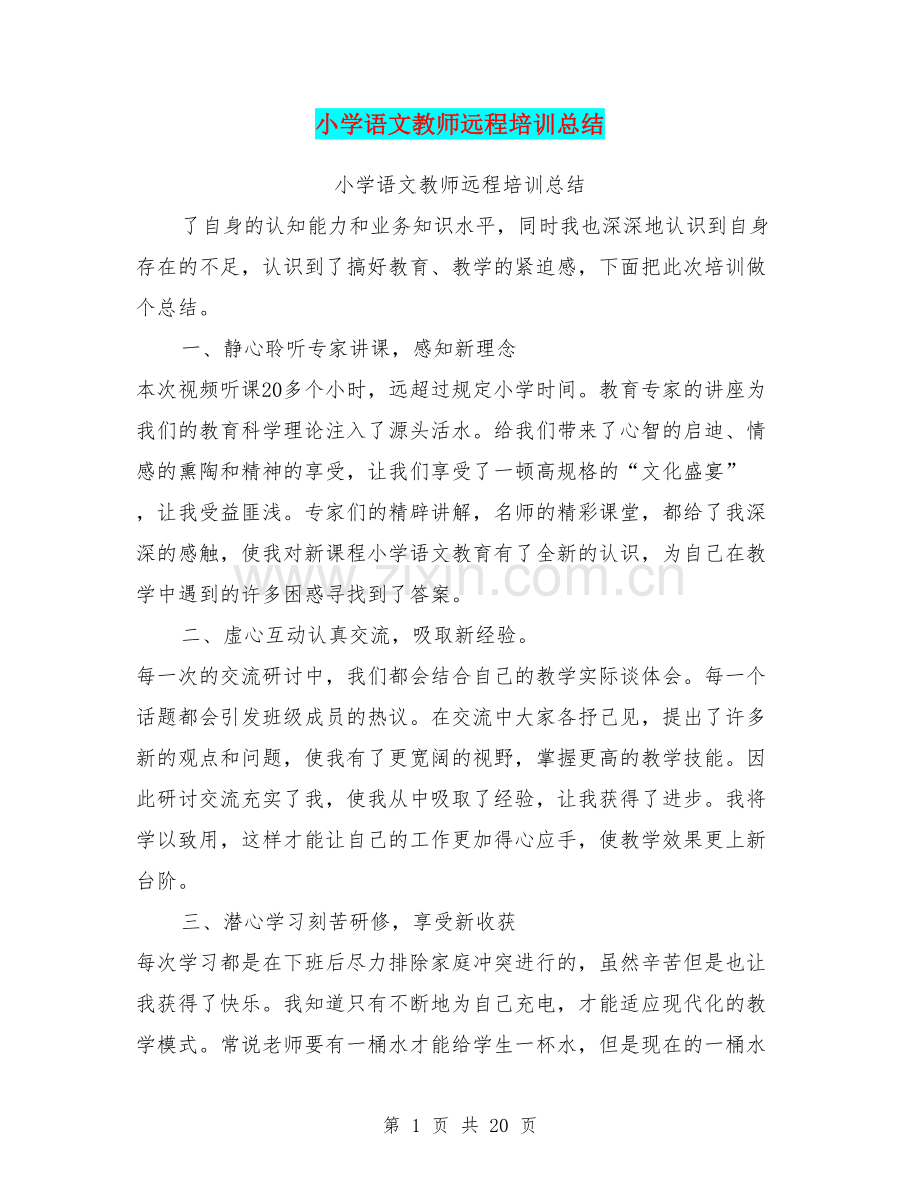 小学语文教师远程培训总结.doc_第1页