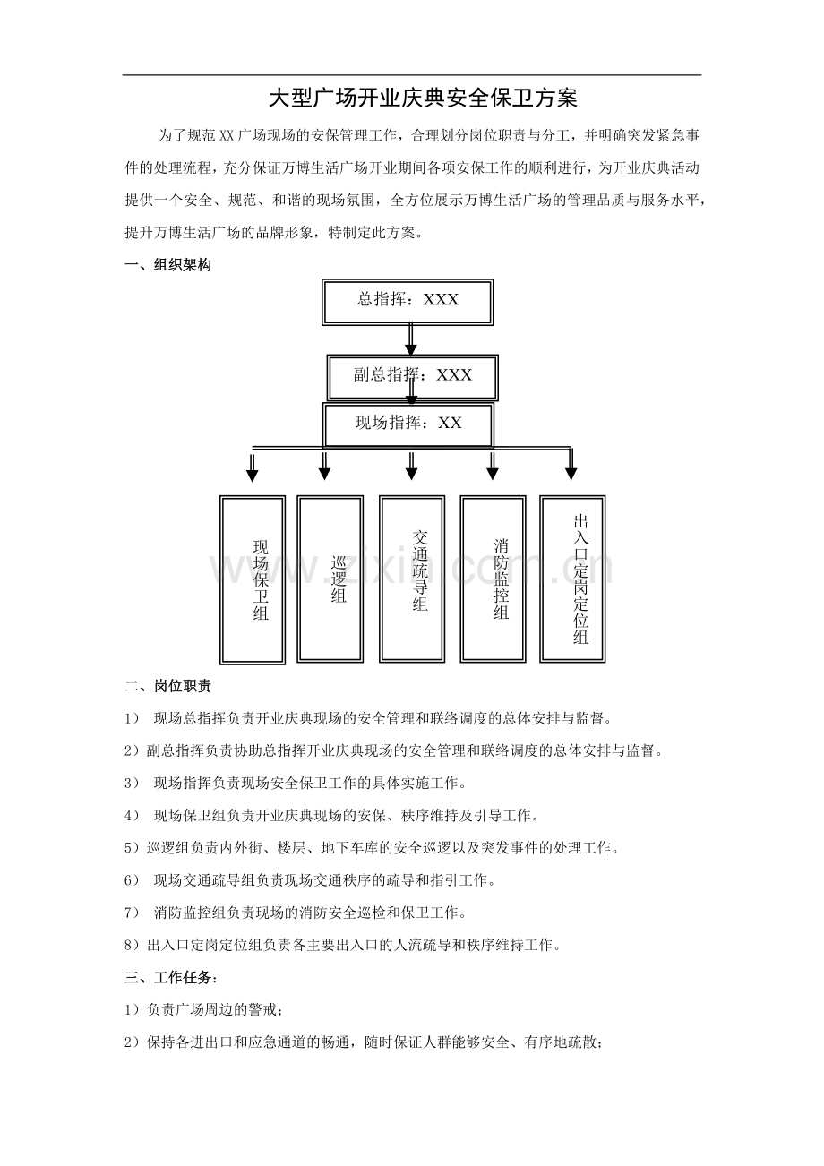 XX大型广场开业庆典安全保卫方案.doc_第1页